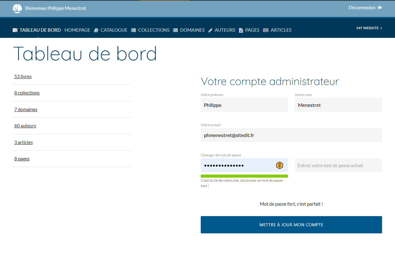 Le tableau de bord